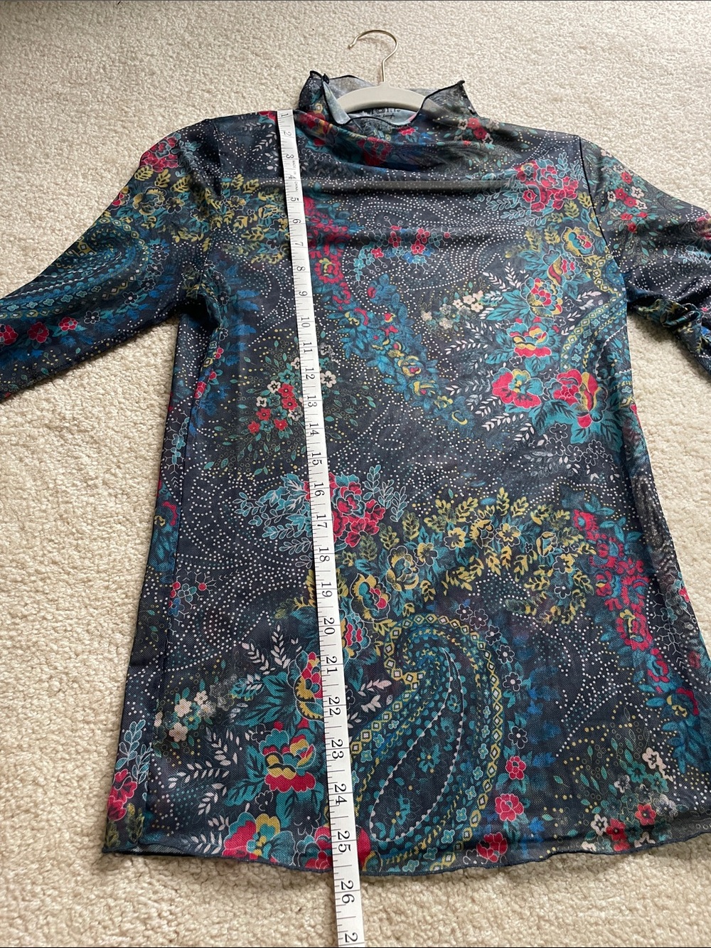 NATURAL LIFE Black Floral Mesh Long-Sleeve Top with Teal & Pink Accents - Picture 5 of 6